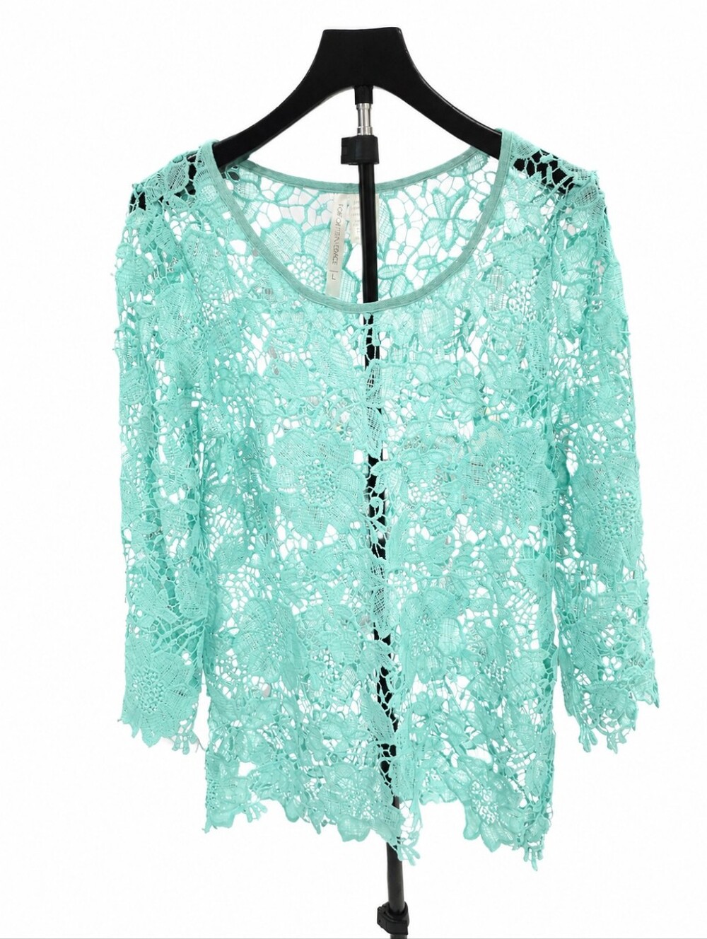 Women's Mint Crochet Lace Open-Front Top